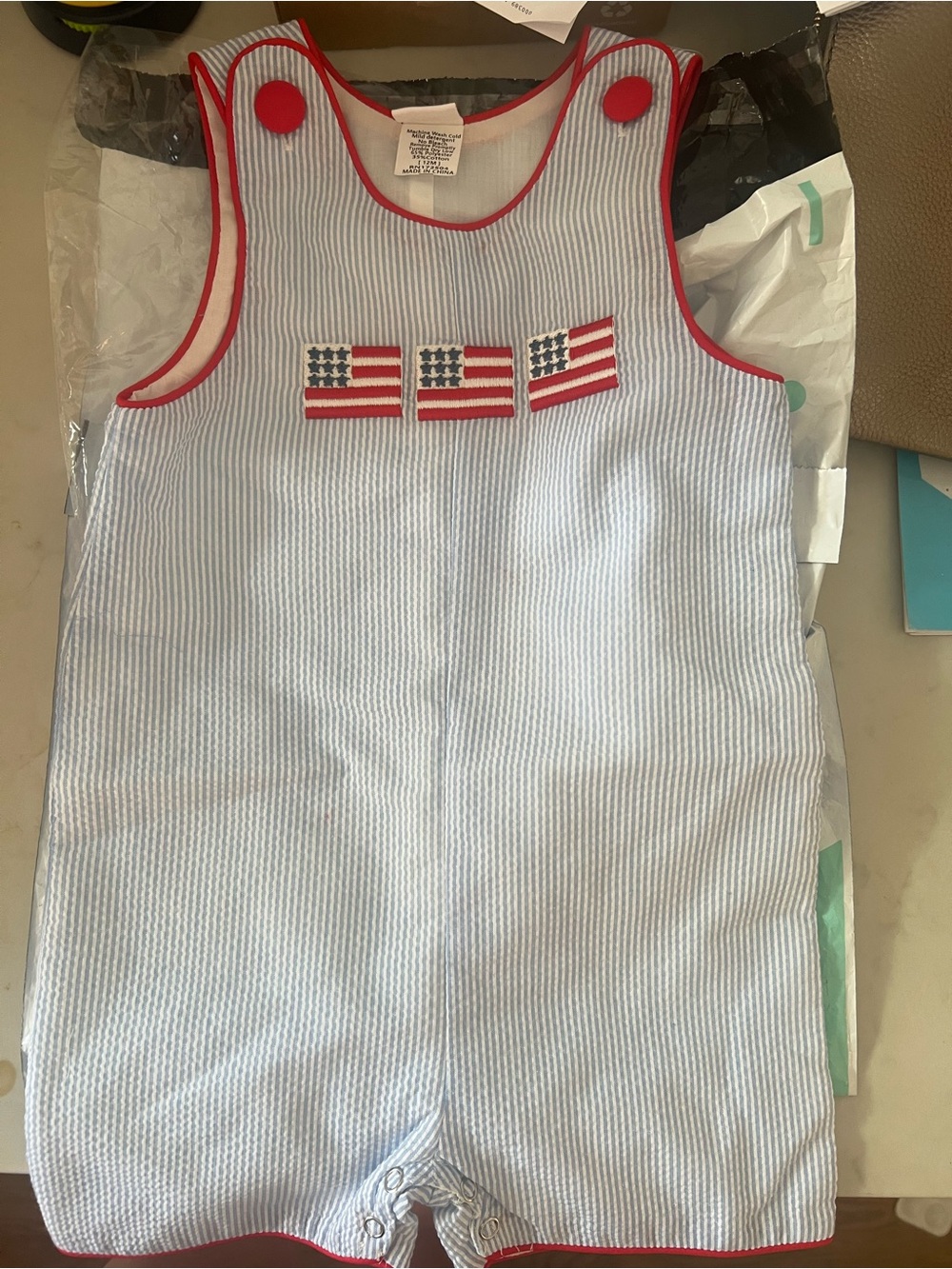 Baby Boys stitchy fish American Dreamin’ Jon Jon with Red Trim 12mo